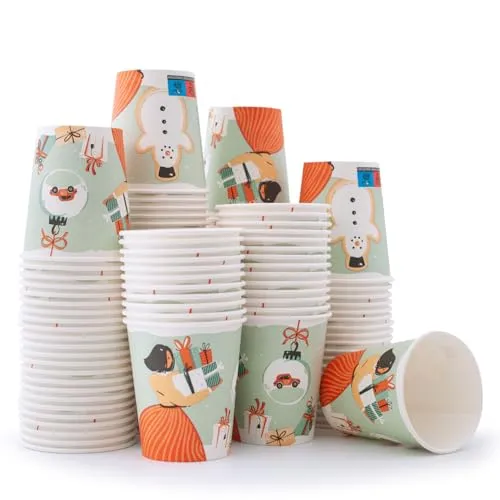 Wellsamed WELLSACUP 1000 Stück Pappbecher 180 ml, Motiv Weihnachten, geeignet für Heiß- und Kaltgetränke, Coffee to Go, Glühwein, Punsch