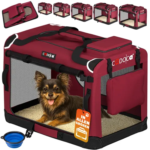 Cadoca Tiertransportbox, faltbar S 50x34x36cm - Tier-Transportbox für Hunde, faltbar und platzsparend, ideal für Reisen und Ausflüge.