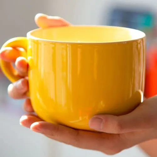 Arawat Große weiche Kaffeetasse Lustige Keramik-Teetasse mit Löffel & Untertasse 600ml Kaffeetasse Müslischale Lustige Tasse Geburtstagsgeschenk Cappuccino Tasse