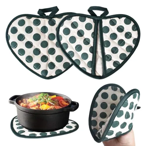 Topflappen Set, Topflappen und Ofenhandschuhe, Extrem Hitzebeständig bis 250 °C, Hochwertige & Weiche Baumwolle, Ofenhandschuhe Topfuntersetzer zum Kochen Backen Küchenzubehör (Grün)