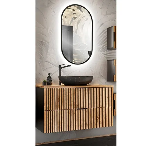 Lomadox Badmöbel-Set XANTEN-56: Modernes Badezimmer Set in Anthrazit und Wotan Eiche Nb. - Badmöbel-Set in anthrazit mit Wotan Eiche Nb. und schwarzer Rillenfront. Hochwertige Verarbeitung mit Softclose-System und LED-Spiegel für eine stilvolle Wohlfühloase.