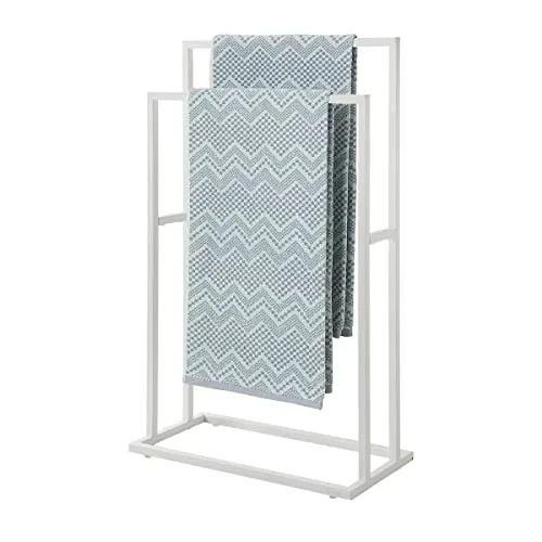 Sealskin Carré Handtuchhalter freistehend, Handtuchständer zur Aufbewahrung von 2 großen Handtüchern, auch als Kleiderständer einsetzbar, Metall, Farbe: Weiß pulverbeschchtet, BxHxT: 48x78x24 cm