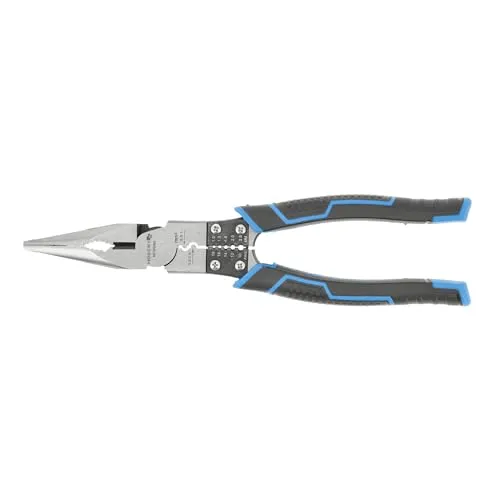 Högert Technik Multifunktionszange 9-in-1 HT1P244, Spitzzange mit Abisolierfunktion 1,0-2,6mm, Crimpzange 0,5-2,5mm, Seitenschneider, 230mm, aus CrV-Stahl