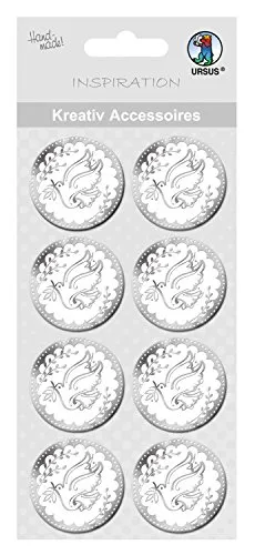 Ursus 564000302 - Kreativ Accessoires Charity, Taube, silber, 8 Stück, selbstklebend, aus verschiedenen hochwertigen Materialien, zum Dekorieren von Karten und Geschenke