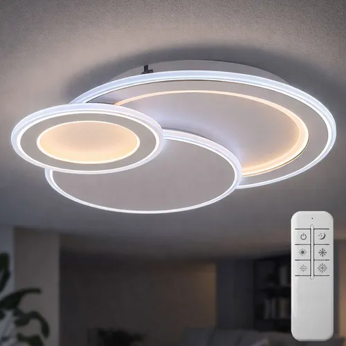 LED Deckenlampe Mola, Fernbedienung, Farbwechsel & Dimmer - Moderne Deckenlampe in Weiß mit Fernbedienung, dimmbar und CCT-Steuerung für individuelle Lichtstimmungen. Ideal für Wohnzimmer, Schlafzimmer oder Flur.