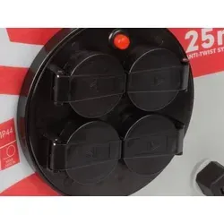 Perel Professionelle Kabeltrommel - Kabeltrommel mit 4 spritzwassergeschützten Steckdosen (IP44), 40 m Kabellänge und Überhitzungsschutz – ideal für den professionellen Einsatz im Außenbereich.