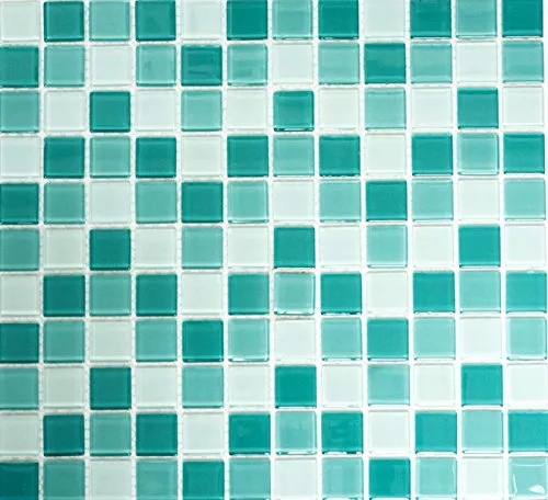 Mosaik Quadrat Crystal mix hellgrün/grün Glasmosaik Transluzent Transparent 3D Fliesenspiegel, Mosaikstein Format: 25x25x4 mm, Mattengröße: 327x302 mm, 10 Matten