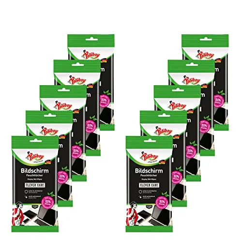 POLIBOY Bildschirm Feuchttücher - Antistatische Putztücher für Displays - 10x15 Stück - Made in Germany - Praktische Bildschirmreiniger für alle Geräte: Entfernen Sie Schmutz und Staub mühelos. Die sanften Tücher sind alkoholfrei und kratzarm – ideal für Displays, Brillen und mehr. Effiziente Reinigung für den täglichen Gebrauch!