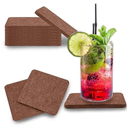wortek Filzuntersetzer eckig für Gläser – 8er Set Glasuntersetzer für Getränke, Tassen, Bar, Glas - Ø 10cm Tischuntersetzer waschbare Untersetzer Gläser Braun Glas Untersetzer-Set