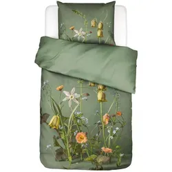 Essenza Bettwäsche Ficaria, Grün, 155x220 cm - Luxuriöse Satin-Bettwäsche in Grün mit Blumen-Dekor, aus 100% Biobaumwolle, ideal für Allergiker. Das Wendedesign sorgt für Abwechslung und ein angenehmes Schlafklima.