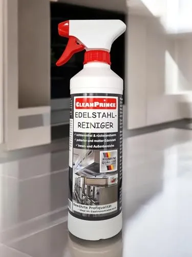 Edelstahlreiniger 500 ml (0,5 Liter) Reiniger Reinigungsmittel Dunstabzugshaube Küche Stahl Geländer Edelstahlgeländer Balkongeländer Handläufe Innenbereich Außenbereich Edelstahl-Reiniger
