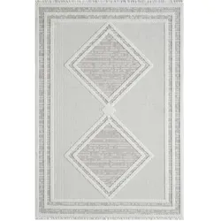 carpet city Teppich Kurzflor Lindo - Grau, Beige - 200x290 cm - Boho-Style Teppich mit trendiger Reliefoptik, ideal für Wohnzimmer, Schlafzimmer oder Esszimmer. Strapazierfähig, pflegeleicht und fußbodenheizunggeeignet.