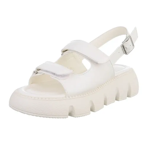 Ital-Design Kunstleder Sandalen mit Klettverschluss für Damen Plateausandaletten (89372559) Keilabsatz/Wedge Keilsandaletten in Weiß