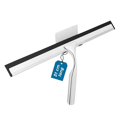 kowald Duschabzieher aus Edelstahl - 31cm breit - mit Selbstklebendem Haken und Ersatzlippe