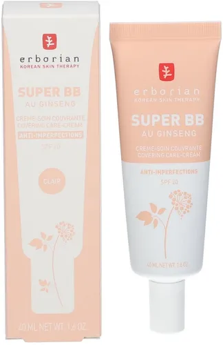 Erborian Super BB Clair SPF 20 40 ml - BB Cream mit weißen Ginseng und Niacinamid für feuchtigkeitsspendende Pflege und stärkere Abdeckung. Reduziert Unreinheiten und sorgt für ein natürliches, samtiges Finish.