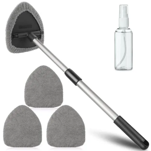 Funyord Scheibenreiniger Auto, Autoscheiben Innenreiniger, Erweiterbares Windschutzscheiben Reiniger mit 4 Mikrofaserpads, Multifunktionaler Auto Fensterwischer Kit