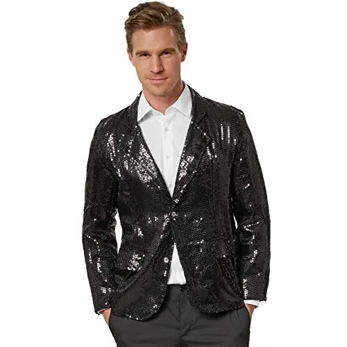 dressforfun Glitzer Pailletten Blazer für Herren - Funktionsjacke mit hohem Tragekomfort und perfektem Sitz, ideal für Fasching und Karneval. Chic Kragen und Knopfleiste machen das 80er Jahre Outfit zum Hingucker.