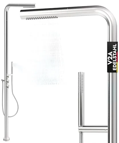 LAWA Living und Lifestyle Gartendusche V2A Edelstahl - Gartendusche aus hochwertigem 304/V2A Edelstahl, rostfrei und winterfest. Ideal für Pool und Sauna mit Handbrause für gezielte Abkühlung. Langlebig und hygienisch - für jahrelangen Einsatz.