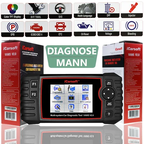 iCarsoft VAWS V2.0 OBD II Diagnosetool - Professionelles Fahrzeugdiagnosetool für Audi, VW, Seat, Skoda. Mit benutzerfreundlichem TFT-Farbbildschirm und umfangreichen Diagnosefunktionen für schnelle Fehlererkennung.