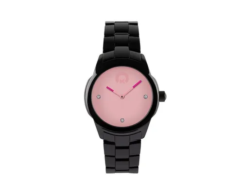 KRAFTWORXS Quarzuhr FML 1PR S - Elegante Armbanduhr mit hochwertigem Keramikgehäuse in Schwarz und funkelnden Kristallen. Wasserdicht bis 50m, ideal für stilbewusste Frauen.