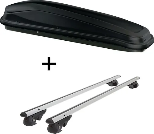 Dachbox JUEASY300 300L schwarz mit Dachträger VDP004 L für Skoda Fabia Kombi - Praktisches Set: Dachbox mit 300 Litern Volumen und Dachträger für Skoda Fabia Kombi. Ideal für bis zu 6 Skier, einfach zu montieren und sicher abschließbar.