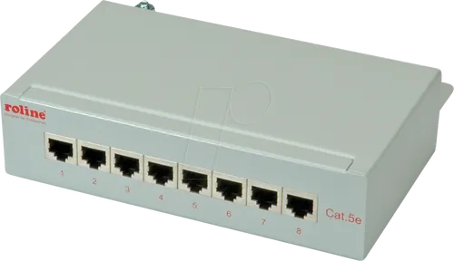 Patchpanel 8 Ports, Kat.5e geschirmt, grau - Patchpanel mit 8 Anschlüssen, ideal für störungsfreie Netzwerke und einfache Verkabelung in Büros oder Home Offices.