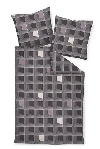 Janine Bettwäsche J.D. Mako-Satin 155x220 Rauten Karo grau sand braun - Hochwertige Bettwäsche-Sets aus 100% Baumwolle, duftig leicht und hautsympathisch, mit elegantem Seidenfinish und waschbar bis 60°, ideal für erholsamen Schlaf.
