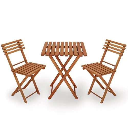 SPRINGOS Balkonset Holz 3-teilig Klappbar 2 Stühle + Tisch Braun Bukholz Imprägniert Wetterfest Gartenset Klappstühle Balkonmöbel Für Terrasse & Balkon Komfortabel Stabil