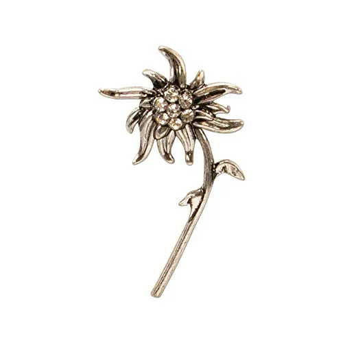 Alpenflüstern Ansteck-Pin Strass-Edelweissblume antik-Silber-Farben API114