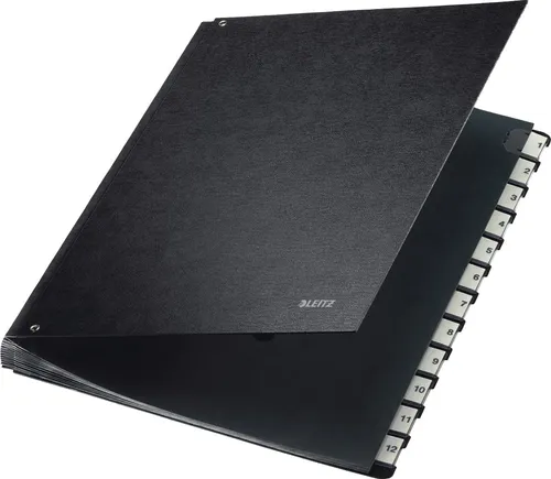 Pultordner, A4, 12 Fächer, 12 PlastikZahlenTaben, 6 Sichtlöcher, Schwarze Har...