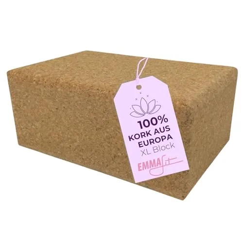 EMMAfit XL Kork Yoga-Block 227 x 150 x 100mm - Hochwertiger Block aus Kork I Hygienisch & Umweltfreundlich I Nachhaltig & Langlebig für Bewusstes Training