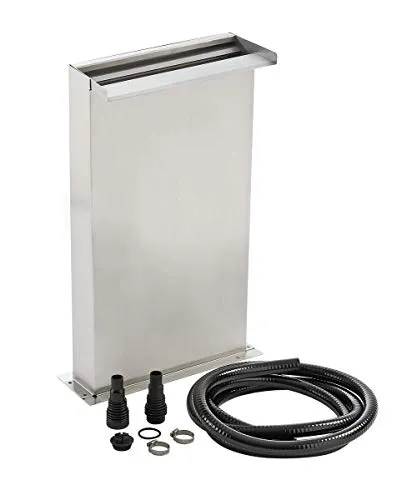 OASE 70774 Waterfall Kit 30 - Edelstahl-Wasserfall (30 cm breit, 60 cm hoch), ideal für Teichrand und einfache Installation mit integrierter LED-Beleuchtung