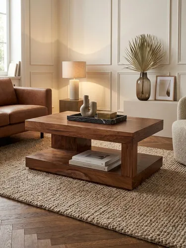 Couchtisch Sheesham Massivholz 90x60x40 cm - Moderner Couchtisch aus echtem Sheesham Massivholz, einzigartiges Unikat mit natürlicher Maserung, ideal für gemütliche Abende im Wohnzimmer.