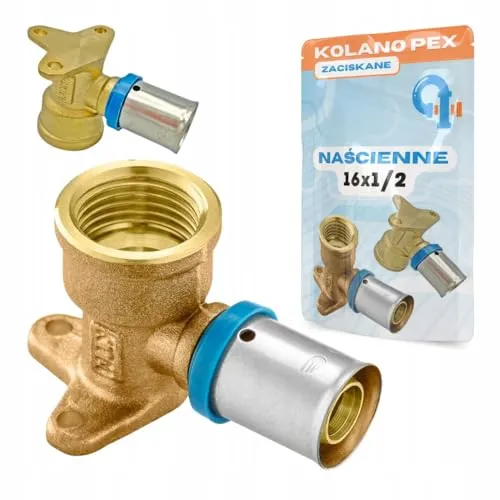Rimex Schraubfitting Wandwinkel Wandscheibe 16 mm x 1/2 Zoll, PEX Pressfitting mit Halterung, U-Kontur, Wandmontage, Messing, Trinkwasser & Heizung, 1 Stück