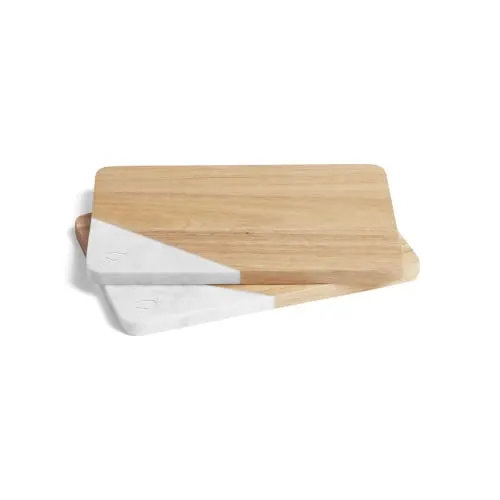 Springlane Frühstücksbrettchen 2er-Set - Kautschukholz & Marmor - 28 x 18 x 1,5 cm