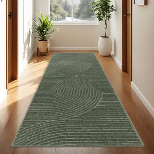 TT Home In-& Outdoorteppich Wetterfest Balkon Schlafzimmer Boho Skandi Motiv Unifarben Geometrische Optik Moderner Style, Größe:80x150 cm, Farbe:Grün 3