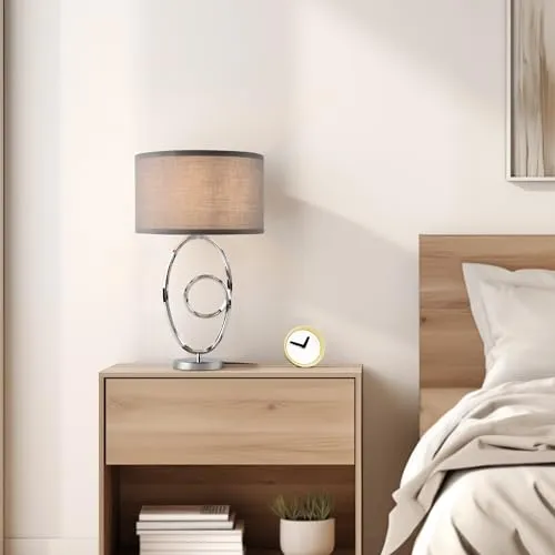 lux.pro Nachttischlampe Torquay - Elegante Tischleuchte 49,5 cm - Tischlampen mit zeitlosem Design aus Metall und Stoffschirm in Grau, ideal für verschiedene Einrichtungsstile und sorgt für eine angenehme Atmosphäre.