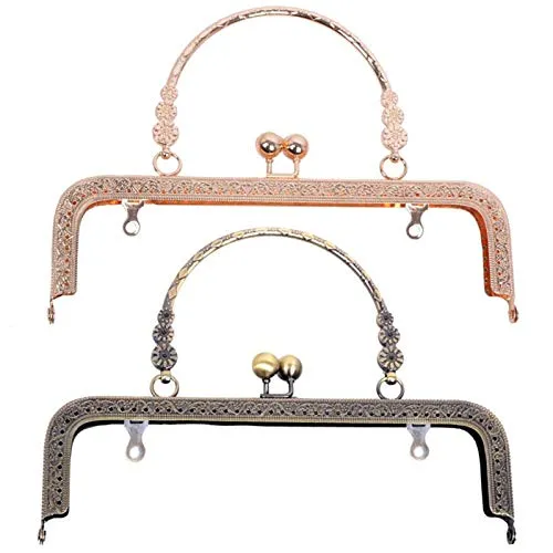 mellystore 2pcs Taschenrahmen Metall Taschenbügel Geldbörse Rahmen Kussverschluss Geldbörse Vintage Geldbörsenverschlüsse für Handwerkliche Taschen oder Geldbeutel Golden Bronze