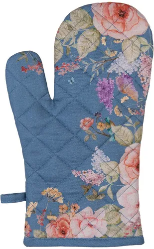 Clayre & Eef FFA44BL Ofenhandschuh Blau Blumen 18x30 cm Baumwolle Landhausstil