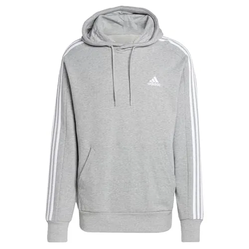adidas Herren Essentials French Terry 3-Stripes Hoodie, Medium Grey Heather/White, S