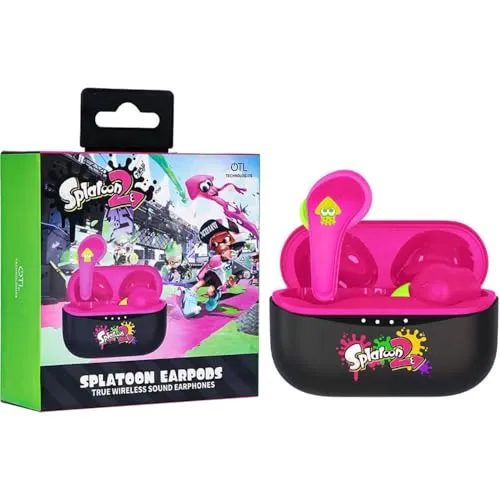 OTL Technologies Splatoon 2 Kopfhörer - Kabellose Bluetooth Kopfhörer mit Touch-Steuerung, ideal für Gamer. Offizielles Nintendo Lizenzprodukt mit 6 Stunden Spielzeit und praktischer Ladebox.