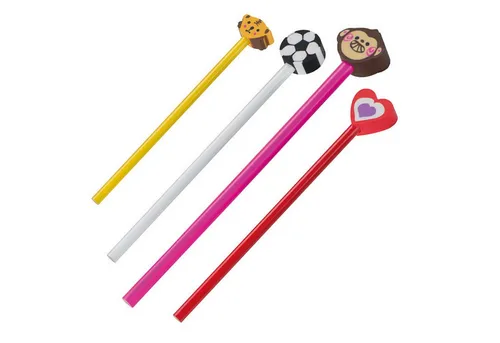 Macma Bleistift 4 Bleistifte / HB / mit Motiv Radierer / je 1x Herz, Fußball, Teddy un