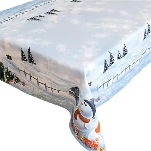 texpot Tischdecke Tischläufer Druckmotiv Schneemänner Winter Weihnachtstischdecke (1-tlg) weiß rechteckig | 110 cm x 160 cm