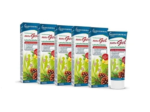 Klosterfrau Franzbranntwein Aktiv Gel Latschenkiefer 5 x 150 g - Medikamente für Muskeln, Knochen & Gelenke – belebt die Haut und unterstützt die Durchblutung mit Campher und Latschenkiefer für entspannte und vitalisierte Muskulatur.