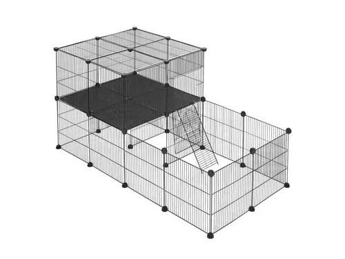 EUGAD Freigehege, mit Tür&Treppe DIY Schwarz 30 Platten 105x70x70 cm