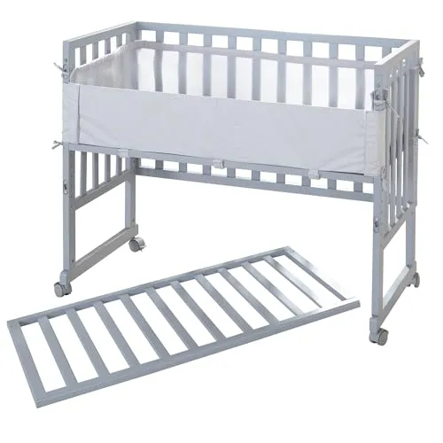 Roba Stuben- & Beistellbett Style, grau - Beistellbett für Babys, 7-fach höhenverstellbar und inklusive Matratze & Nestchen – ideal für sichere Nächte und praktisches Stillen.
