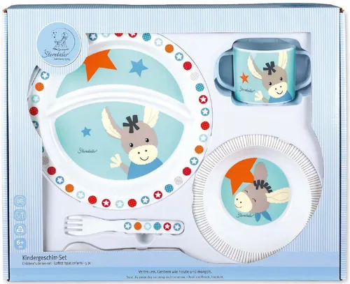 Sterntaler® Kindergeschirr-Set Emmi (5-tlg) - Kindergeschirr-Set mit rutschfester Unterseite und sicherer Tasse, ideal für kleine Schleckermäuler beim Essen lernen!