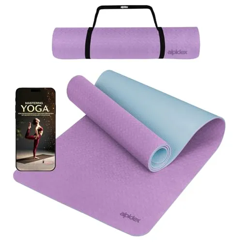 ALPIDEX Yogamatte rutschfest 190 x 61 x 0.6 cm | 190 x 90 x 0.6 cm E-Book Phthalatfreie Fitness TPE Matte Gymnastik Turnen Pilates Sport Yoga Trainingsmatte, Lavender/Ice Blue, 190 x 90 x 0.6 cm