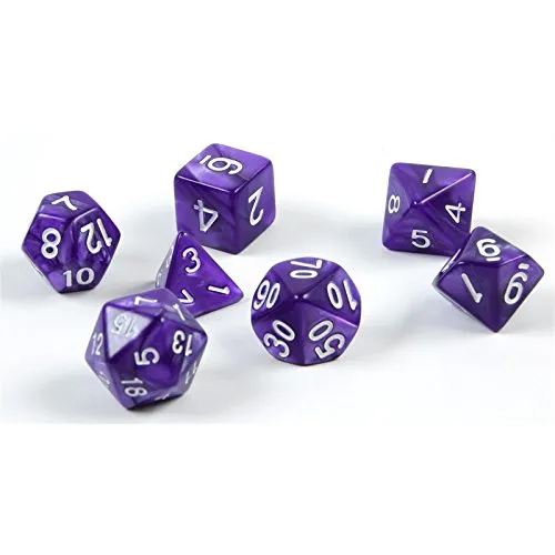 shibby 7 polyedrische Würfel für Rollen- und Tabletopspiele in lila mit Beutel