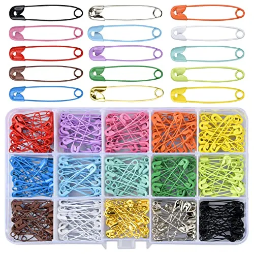Vesaneae 300 Stück Bunte, 31mm Kleine Sicherheitsnadeln, Metall Rostbeständig, Nähzubehör Kit für Nähen Stricken Kleidung DIY Handwerk, 15 Farben